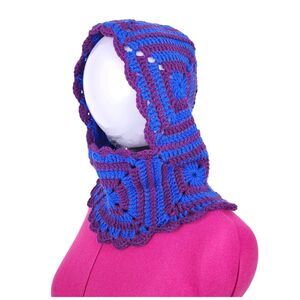 New Crochet Handmade Balaclava Granny Square Blue Purple hat beanie head warmer